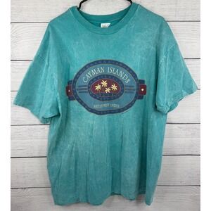 Vintage‎ 1994 Cayman Islands T Shirt Teal Acid Wash Single Stitch XL Tommy's 94